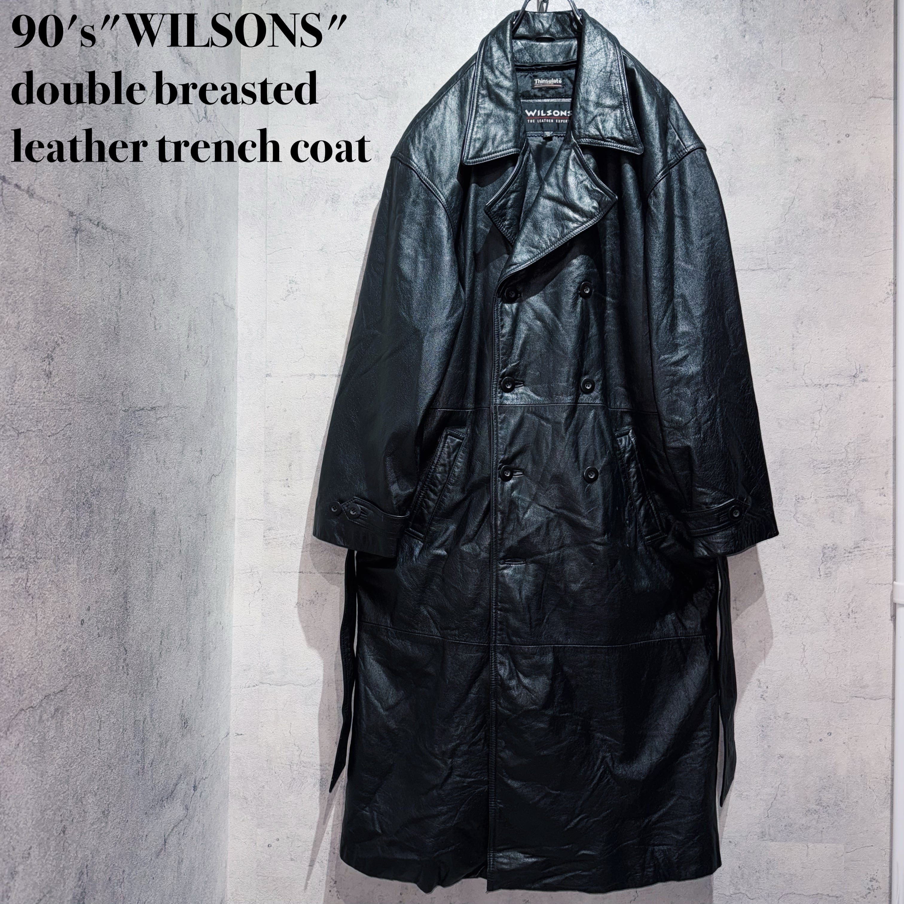 90's"WILSONS"double breasted leather trench coat