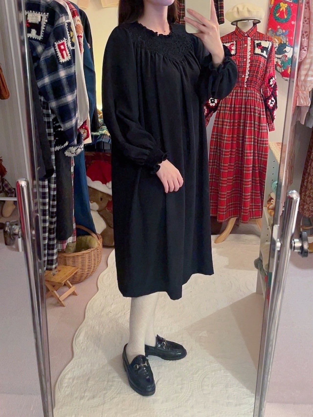black shirring gather one-piece