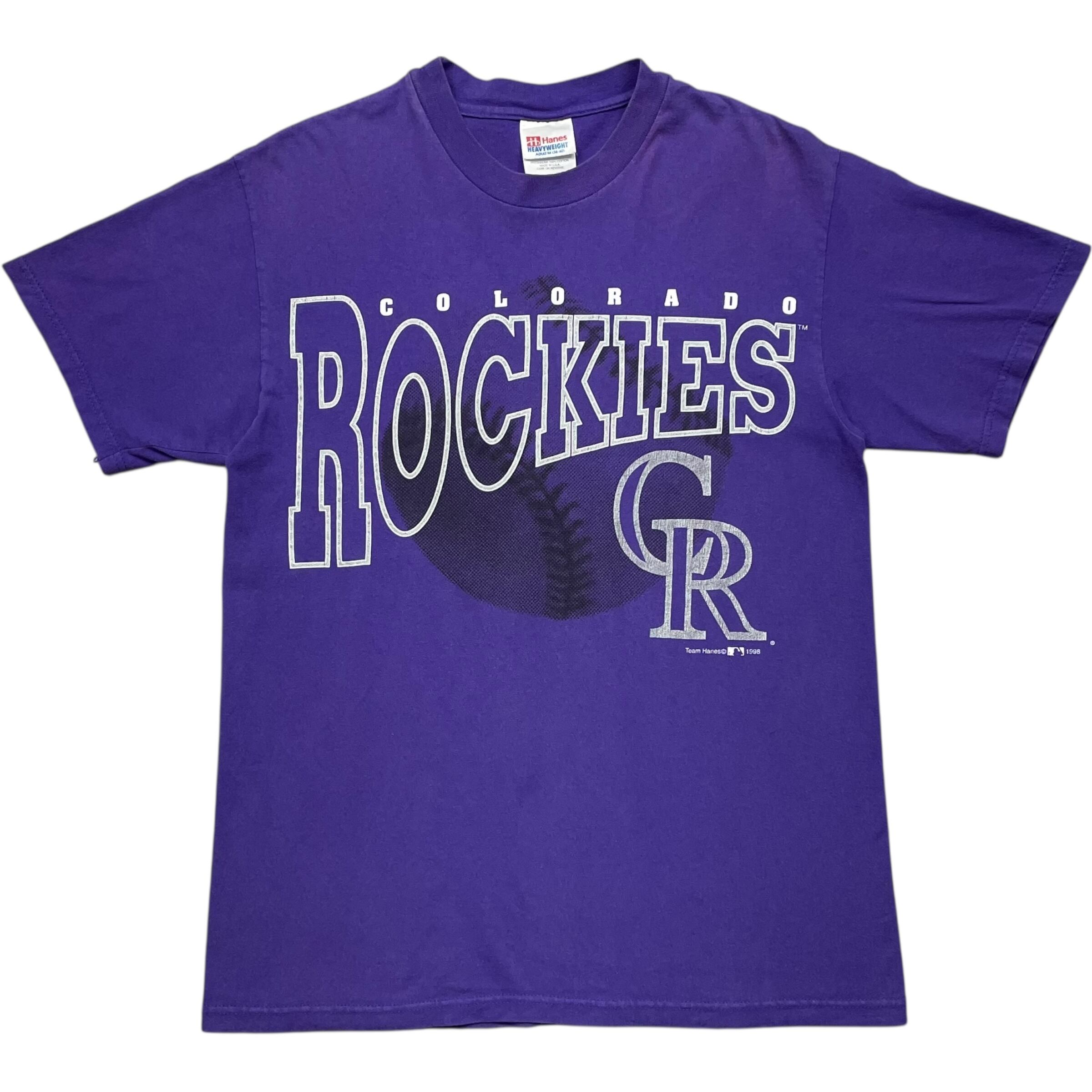 《M》 Hanes ヘインズ Tシャツ 野球チーム コロラド・ロッキーズ プリント パープル USA製 no.8480
