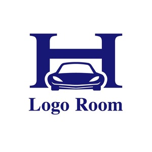 No696 Hと車のロゴ【アルファベット、H、車、ネイビー、単色、シンプル、高級、car、修理、販売、整備、レンタカー】