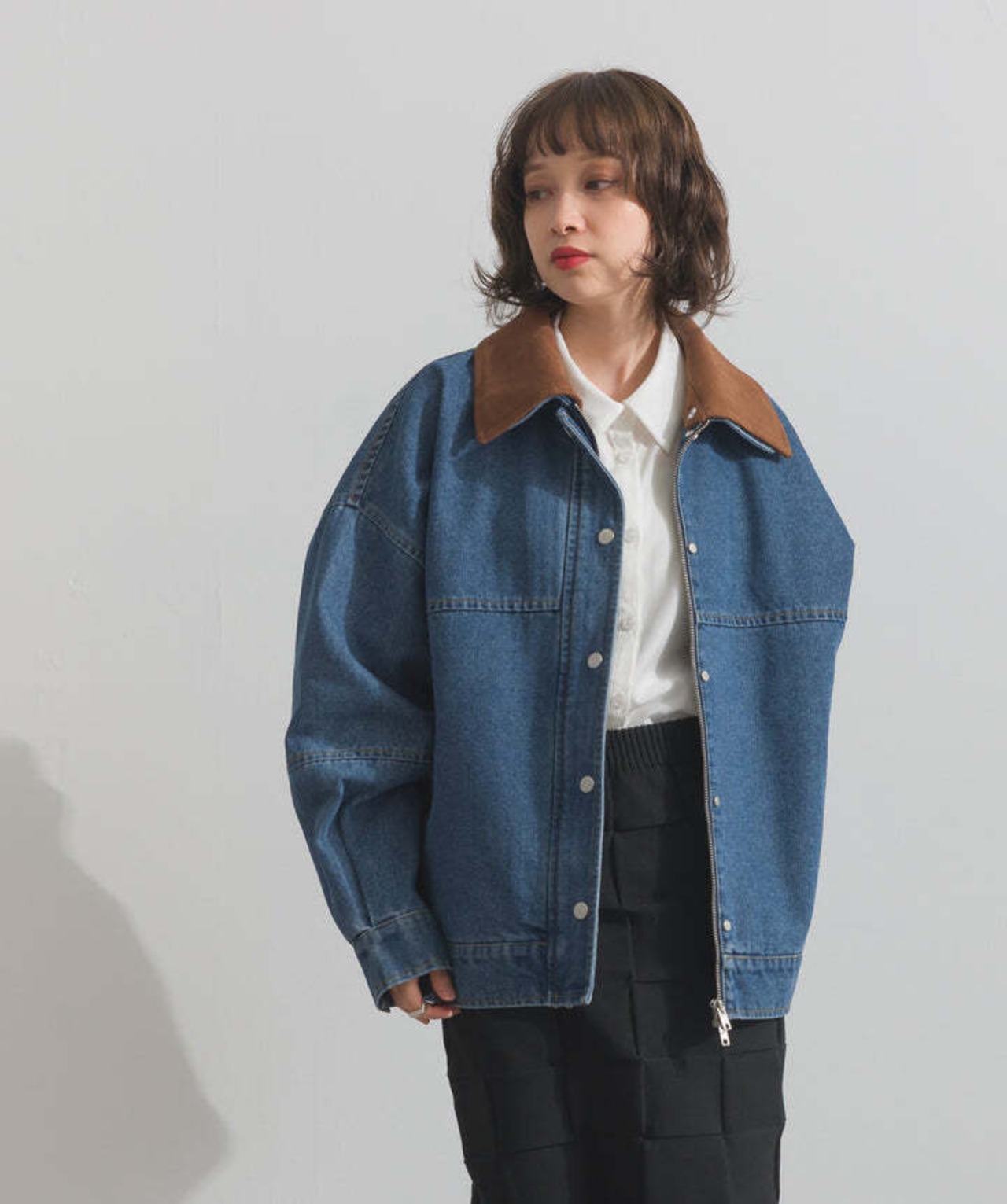 3003 スウェード襟切替デニムブルゾン blue