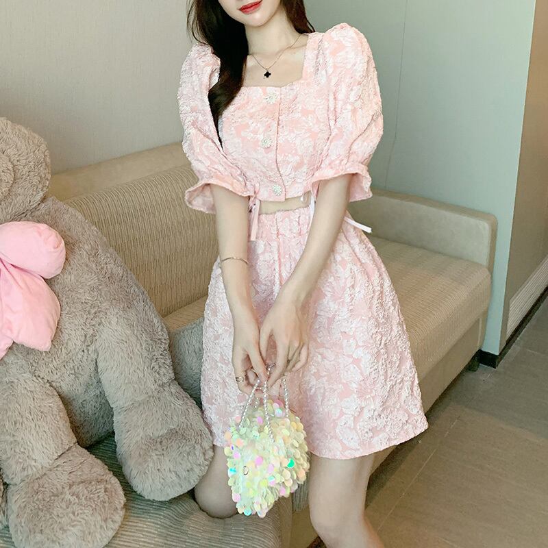 サマージャケット Aラインスカート ストリート 大人ガーリー スウィート キュート カジュアル 夏物 ハンチェンe19084081034