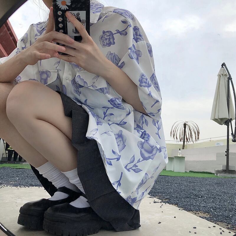 サマールーズシャツ スタンダードFlowerデザイン プリント柄スタイル レトロ 夏物 フラワーデザイン ケッペル49203791457