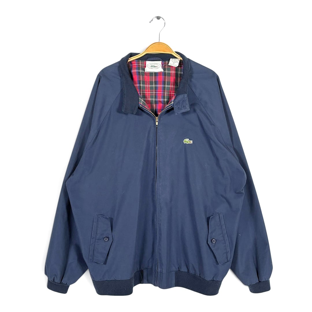 80s ラコステ ヴィンテージ スウィングトップ ネイビー コットンジャケット IZOD LACOSTE 大きいサイズ 2XL 古着 DZ0825