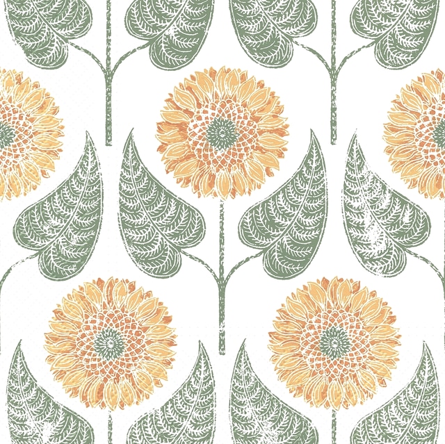 2024春夏【PAW】バラ売り2枚 ランチサイズ ペーパーナプキン Sunflowers Pattern ホワイト