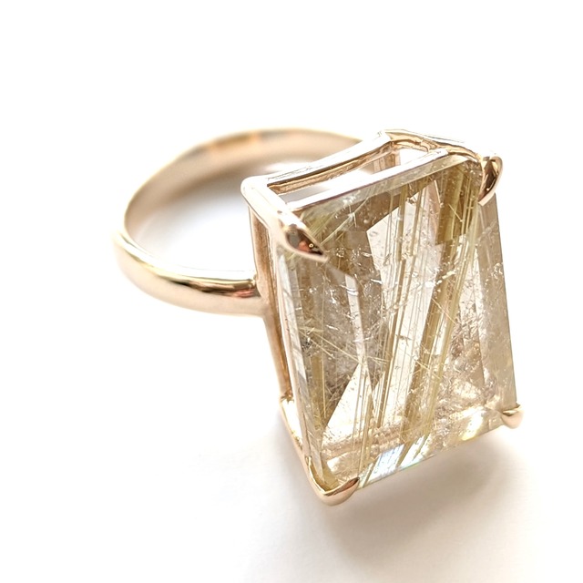 【One of a kind】Rectangle ring / Rutilated Quartz x 10KYG