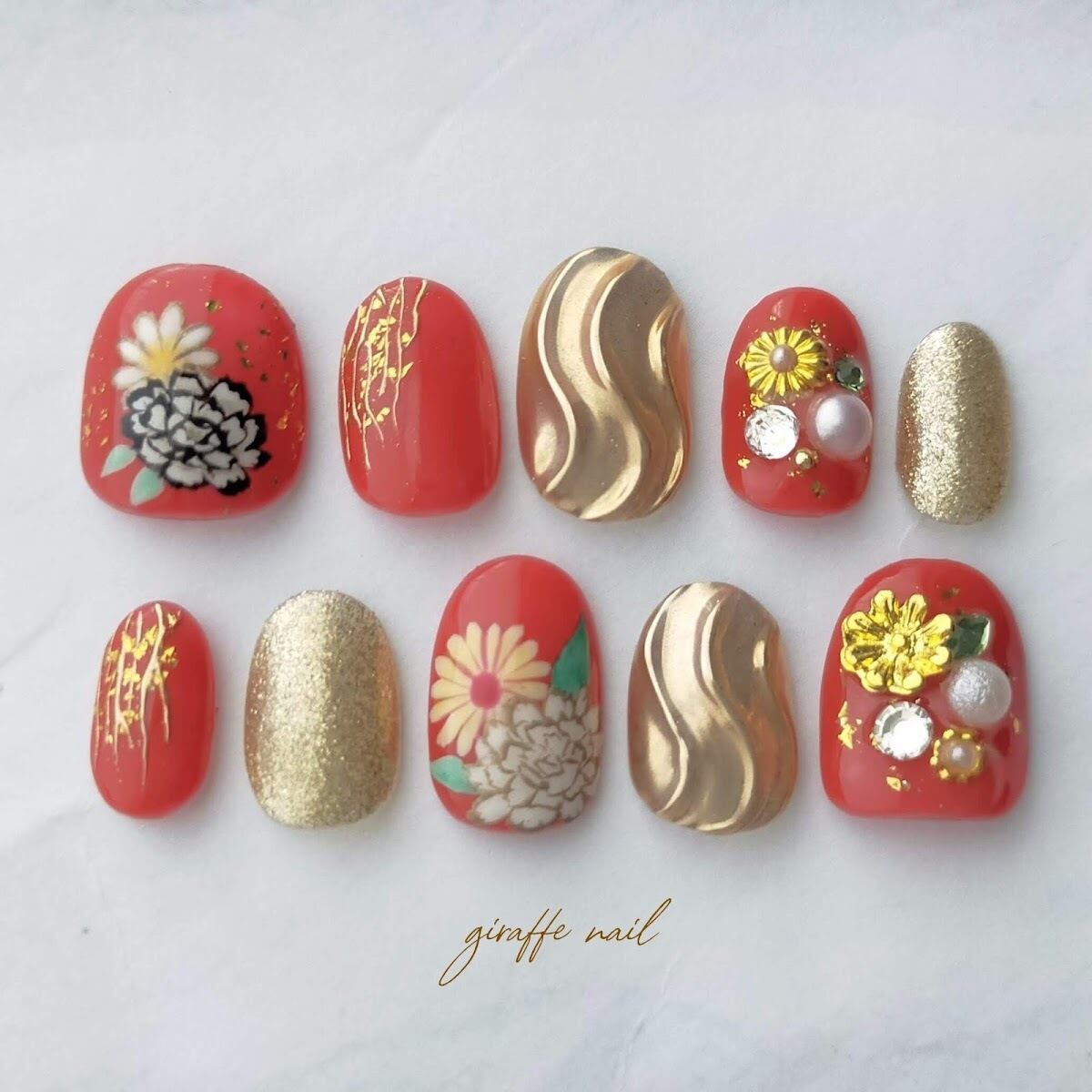 101 ネイルチップ 振袖ネイル 和装ネイル 前撮りネイル 赤ネイル