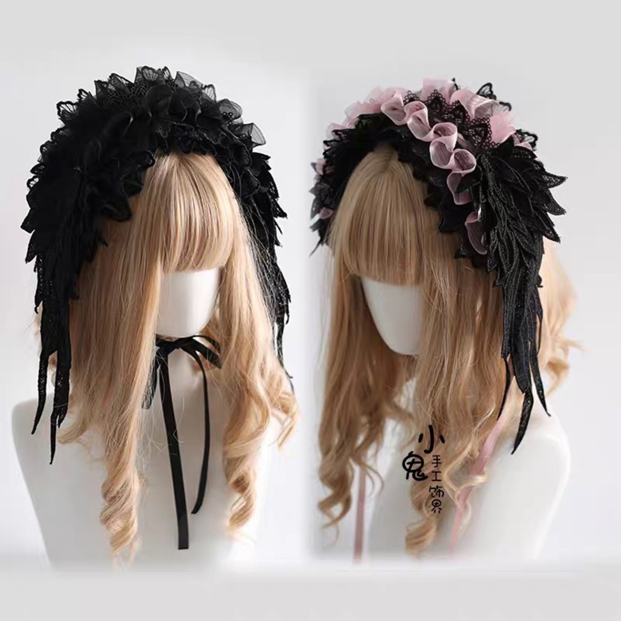 ♡ Gothic feather オーガンジーフリルリボンヘッドドレス green ♡
