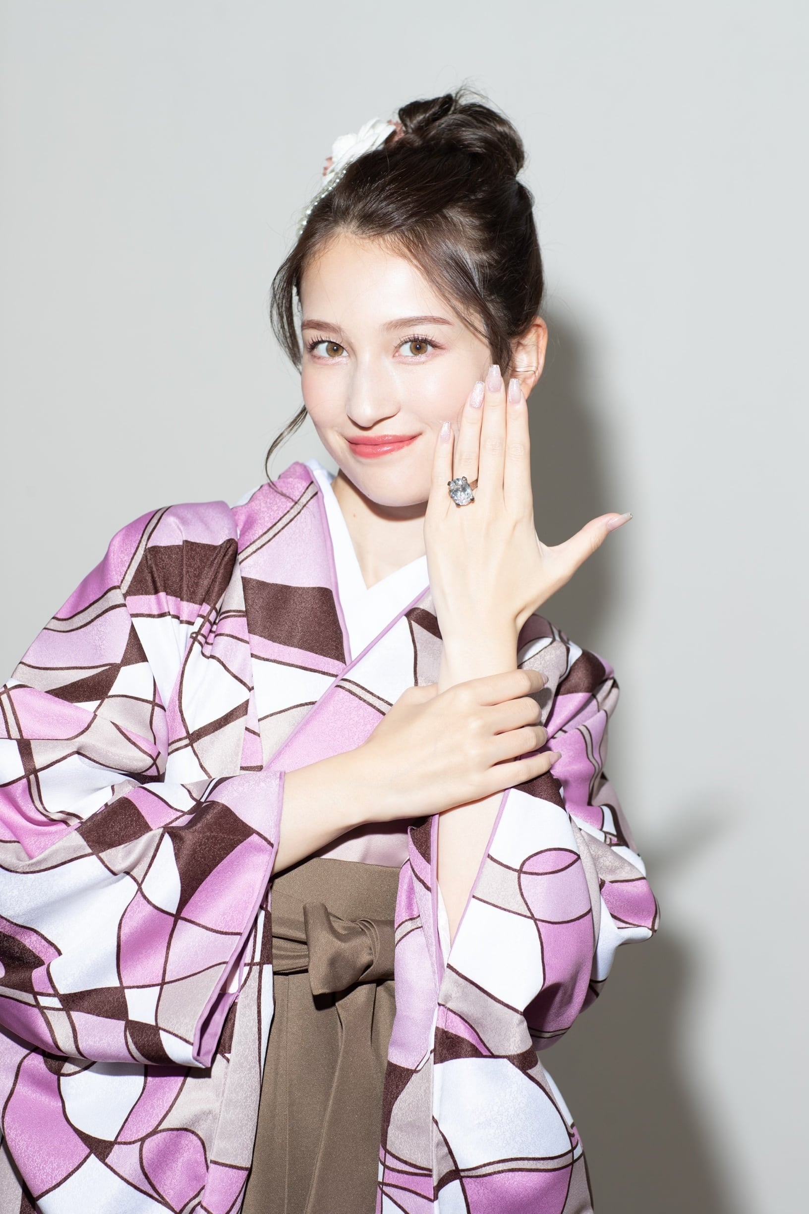 Kimono Sienne 卒業式袴3点セット ジオメトリック ピンク系 袴