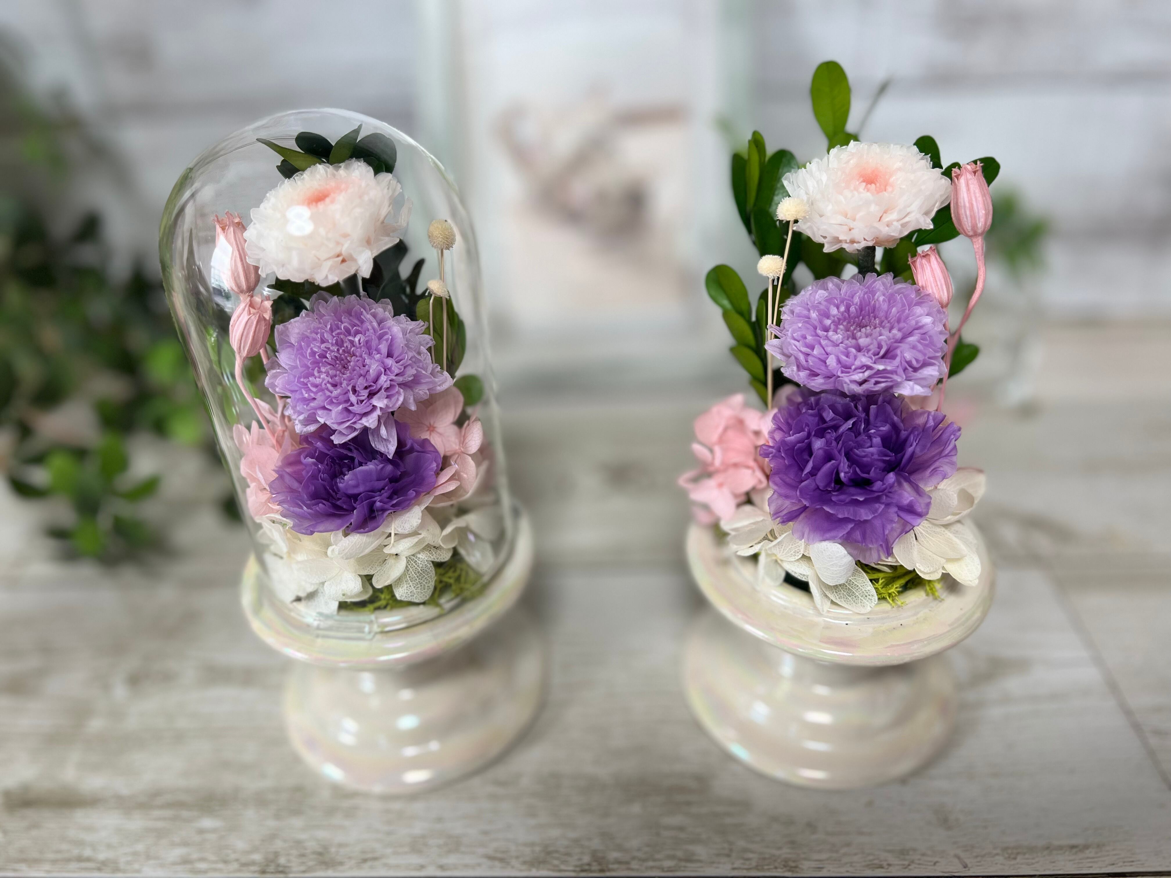 優〜クリアドームかわいい仏花 仏花 供え花 ピンク、紫、、白、薄紫