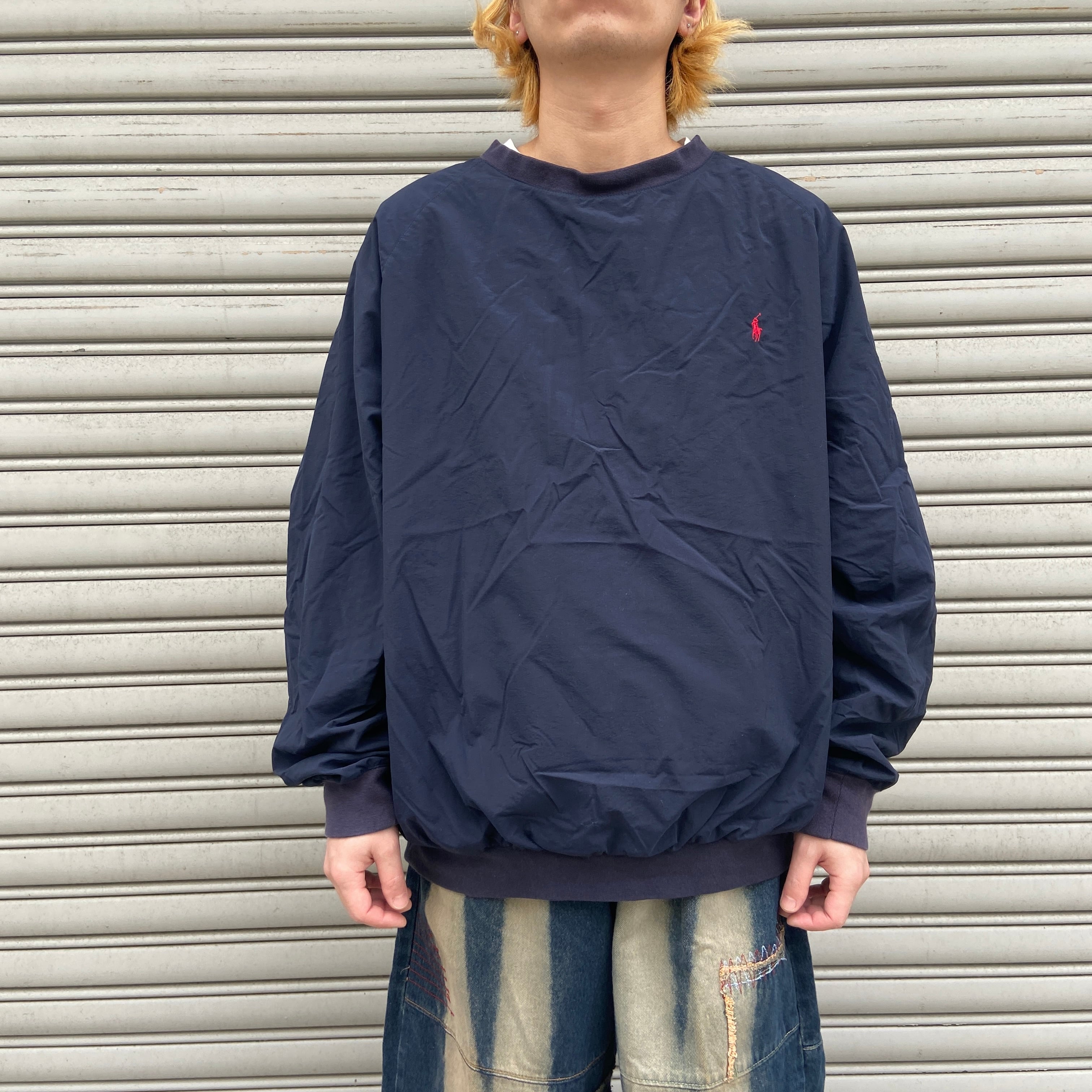 ナイロンプルオーバージャケット メンズ2XL ネイビー ロゴプリント