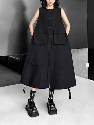 No collar sleeveless shirt dress [T2242]