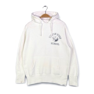 60s カレッジ ヴィンテージ スウェットパーカー アーチロゴ フェルトプリント OILTON HIGH ホワイト メンズM相当 古着 CG0468