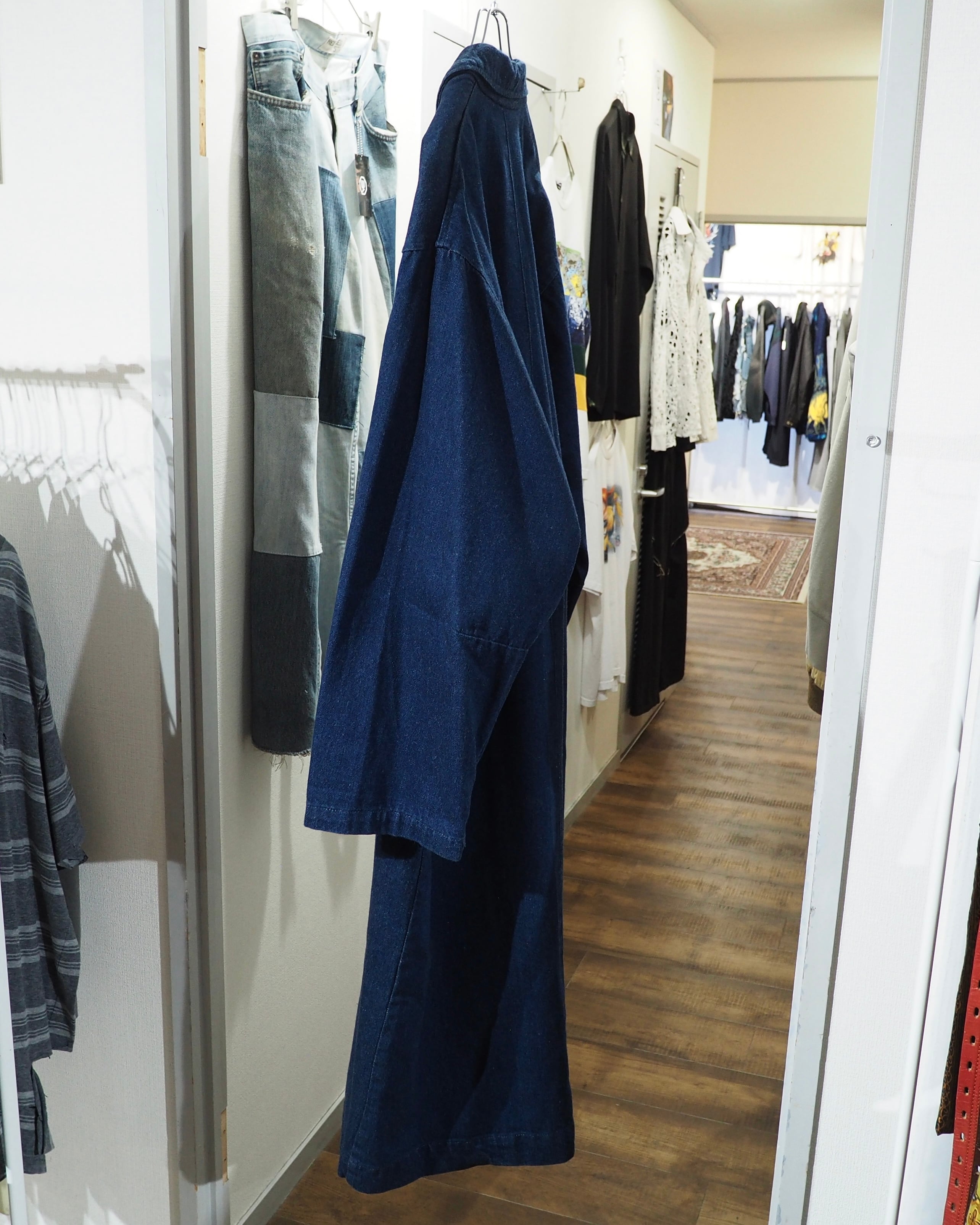 1980 - 90s ” 群青 ” Beautiful Indigo Blue Color Vintage Long Denim Coat