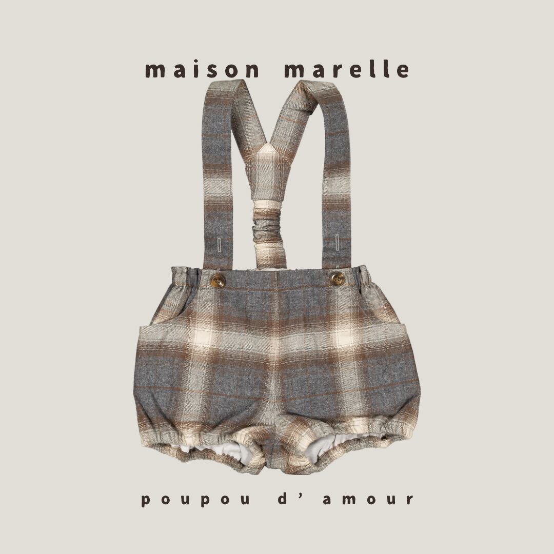 送料無料【予約】maison marelle|Bloomer straps TERNES - greyébrown tartan (11月上旬以降入荷予定)