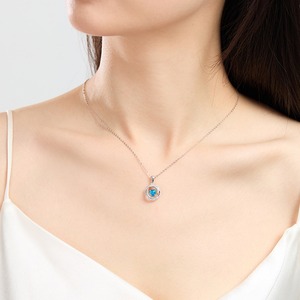 おしゃれ ブルー ハート キラキラ シルバー ネックレス