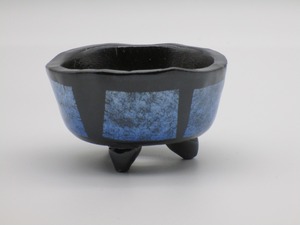 九谷焼花鉢銀彩ブルー