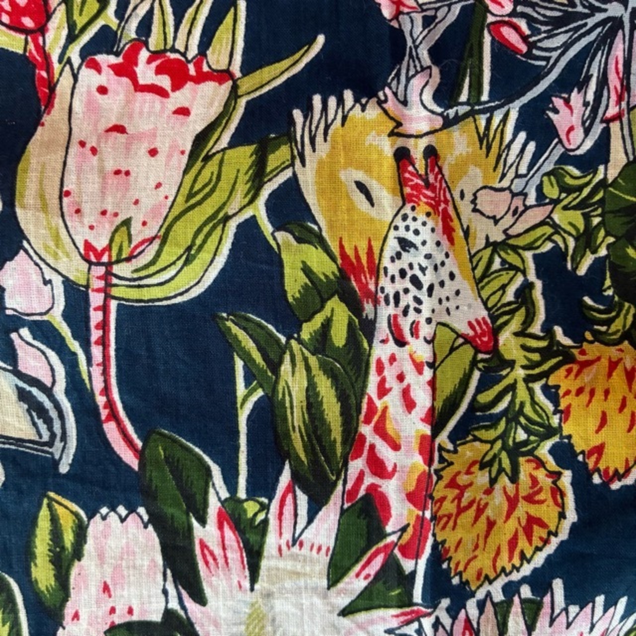 India animal & Botanical  door curtain　インド　アニマル＆ボタニカルドアカーテン　AC　ネイビー　100×180cm　間仕切り　暖簾　植物　コットン　木版