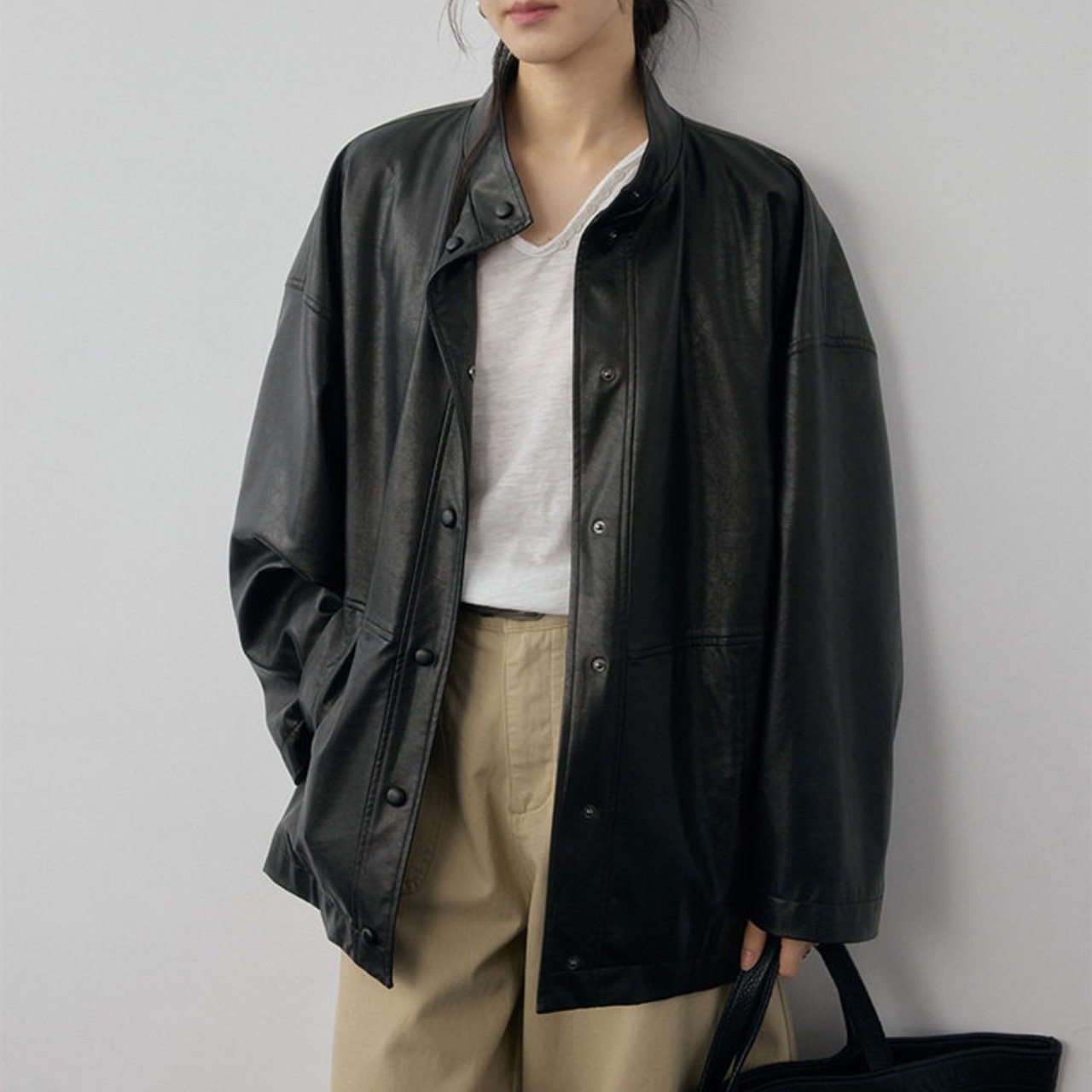 Oversized Leather Jacket T4267