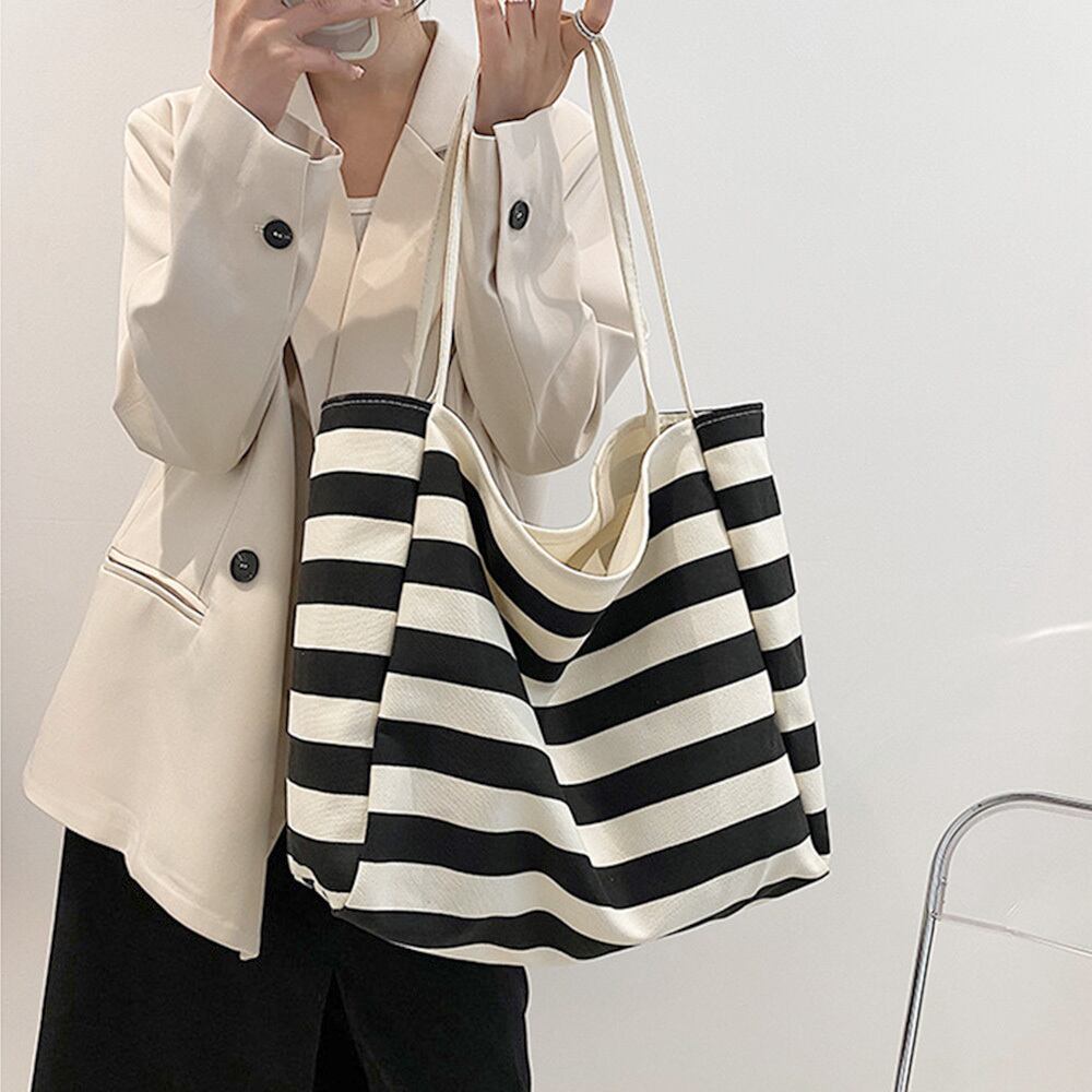 キャンバス トートバッグ レディース ボーダー柄 おしゃれ かわいい 大人 通勤 通学 学生 大容量 A4 カジュアル 肩掛け 大人可愛い 大人女子