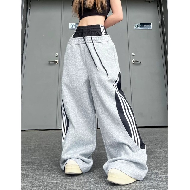 フェイクレイヤードサイドラインワイドパンツ 2col R02913