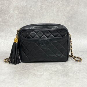 CHANEL シャネル フリンジ付き チェーンショルダー ラムスキン ブラック 7284-202205