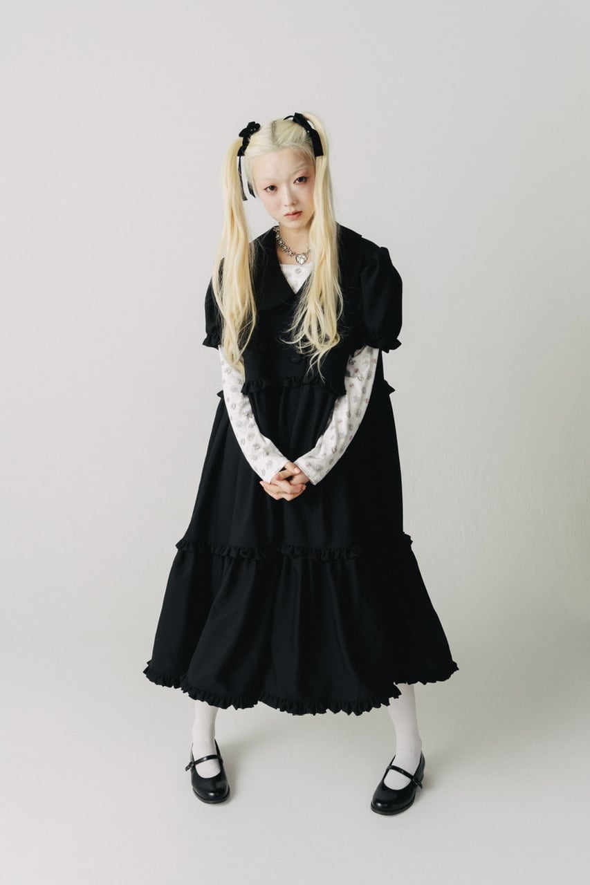 リボンカラーワンピース　BLACK