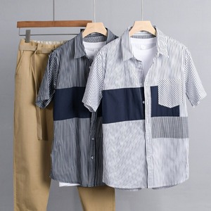 Patchwork Stripe Short Sleeve Shirt / パッチワーク ストライプ 半袖 シャツ