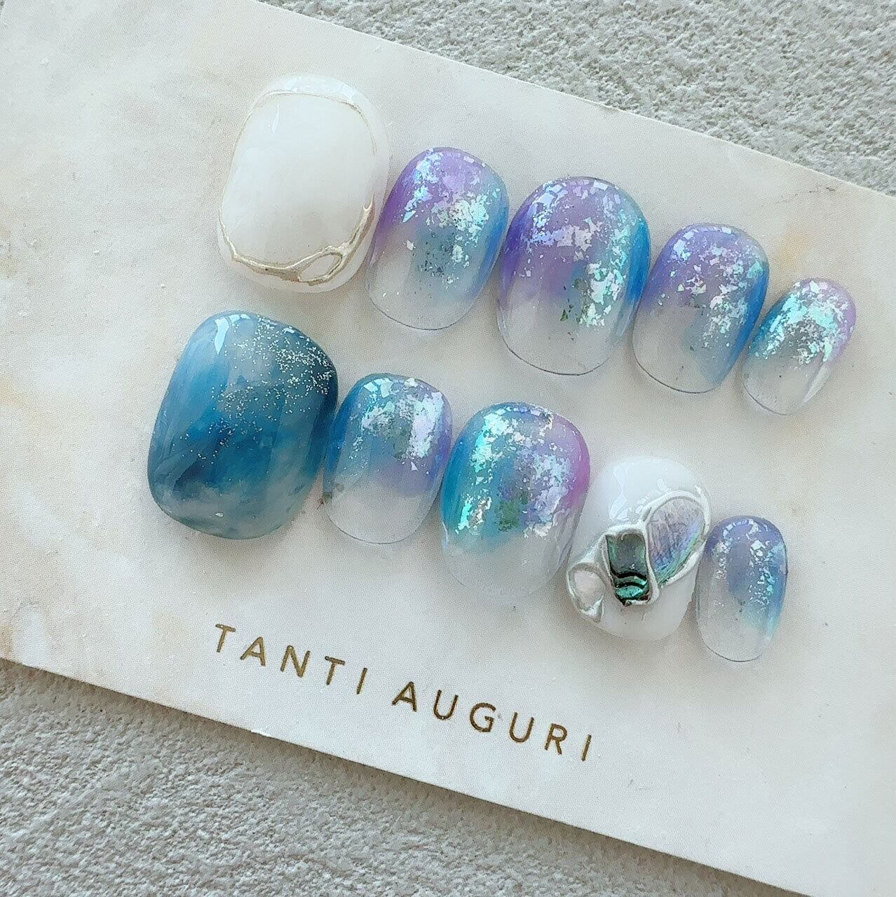 青紫 ネイルチップ パープル ムラサキ ショート 可愛い 韓国 付け爪