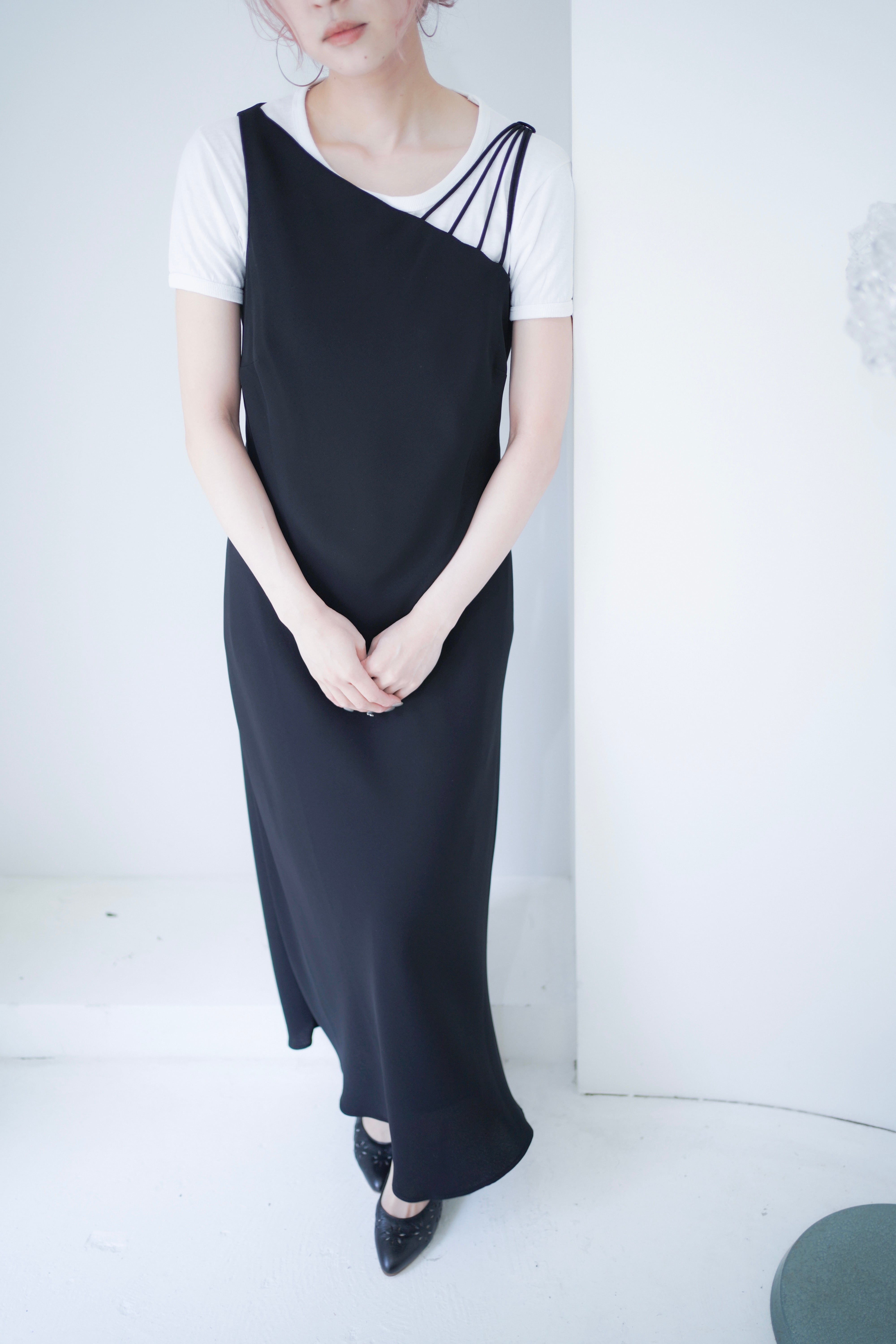 asymmetry strap black dress