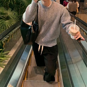 ミックスカラーラウンドネックニット　1152