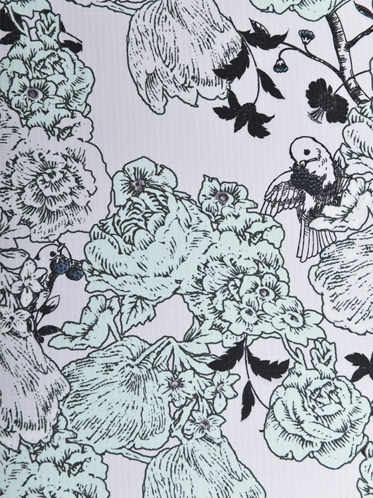 【受注商品】Rumi Rockきもの「チューリップと小鳥」ミント　[A706]