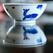 吉岡将弐　【蔵出し市】No.15 飯碗染鹿文 / Syoji Yoshioka – Rice Bowl, Blue-and-White Deer Motif［2104130011542］