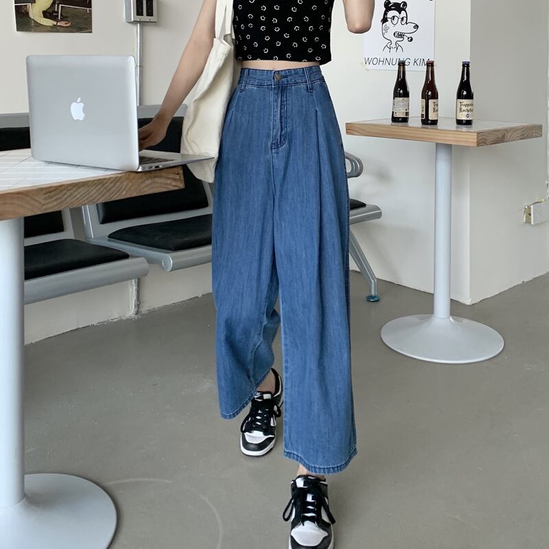 スタンダードハイウェストウェストジーンズ レディースサマー薄手パンツ ルーズ レトロ 夏物 スーパーモール59126528203