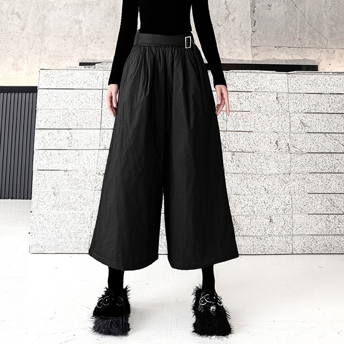 中綿 ベルト付き ハイウエスト ワイドパンツ 2color PT0495