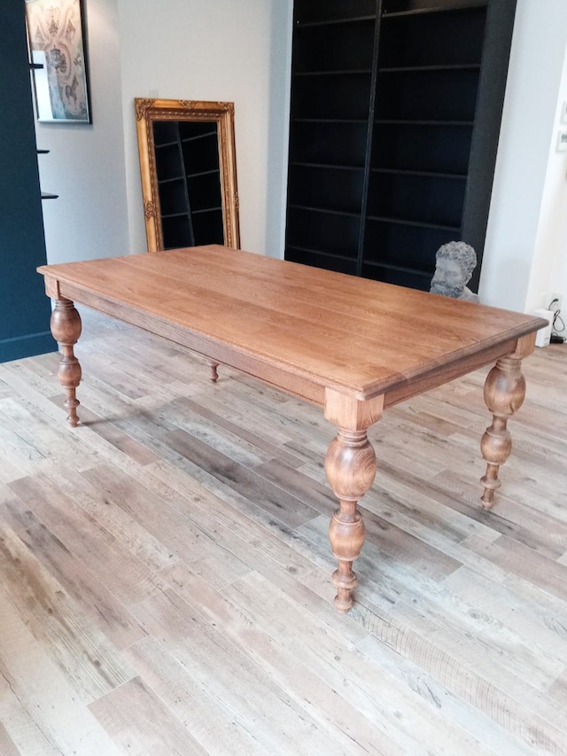 オーク材ターンドレッグダイニングテーブル “極太ろくろ脚”(アンティーク調ろくろ足テーブル) W1400〜2400 4〜8人掛け 引き出し付きダイニングテーブル