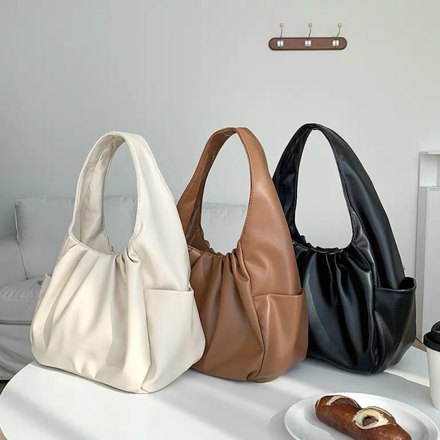 faux leather one handle gather bag A-00566