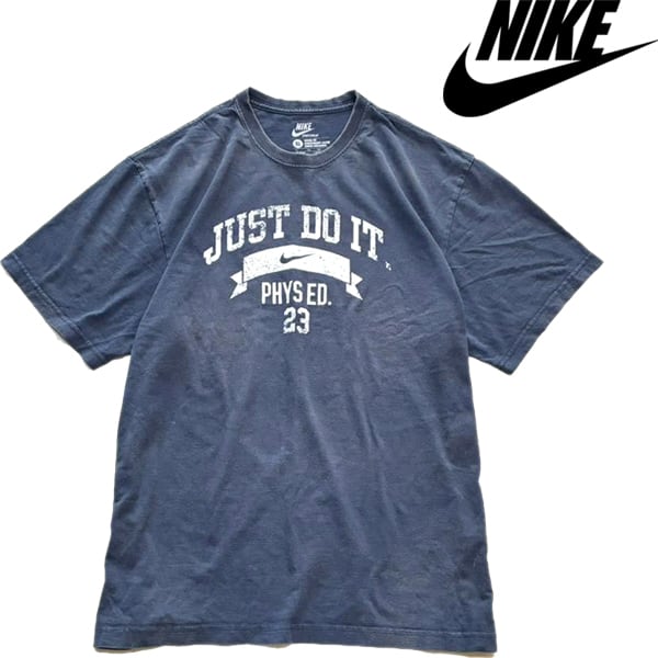 1点物◇ナイキ紺Just Do It雰囲気系フェードTシャツ古着メンズXL