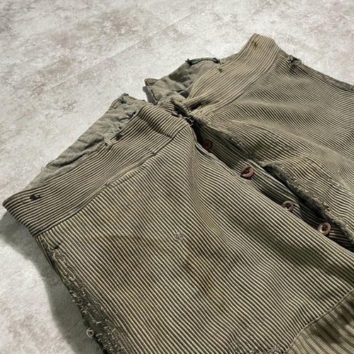 30-40s メタルボタン パッチワーク ストライプ コットンピケパンツ 詳細写真5