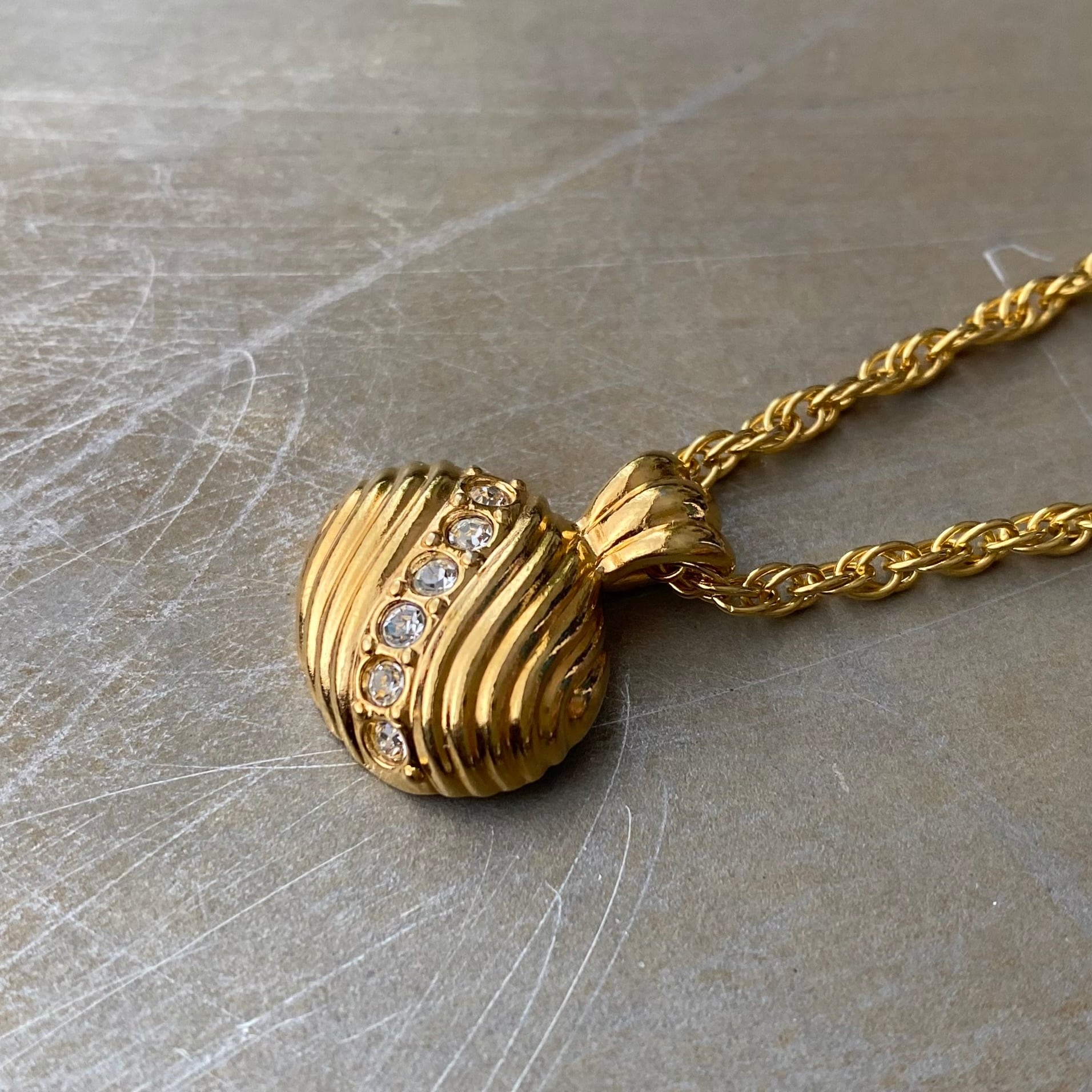 Vintage 90s USA crystal bijou shell necklace レトロ アメリカ