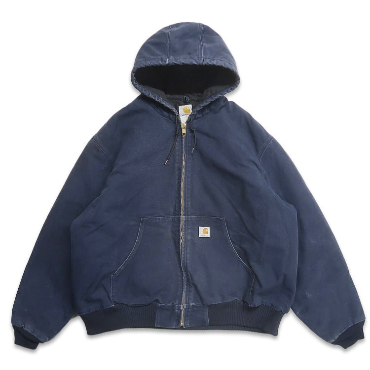 vintageアクティブジャケットダックパーカーネイビーフェードL企業刺繍古着 00年代 Carhartt カーハート アクティブジャケット ダックジャケット