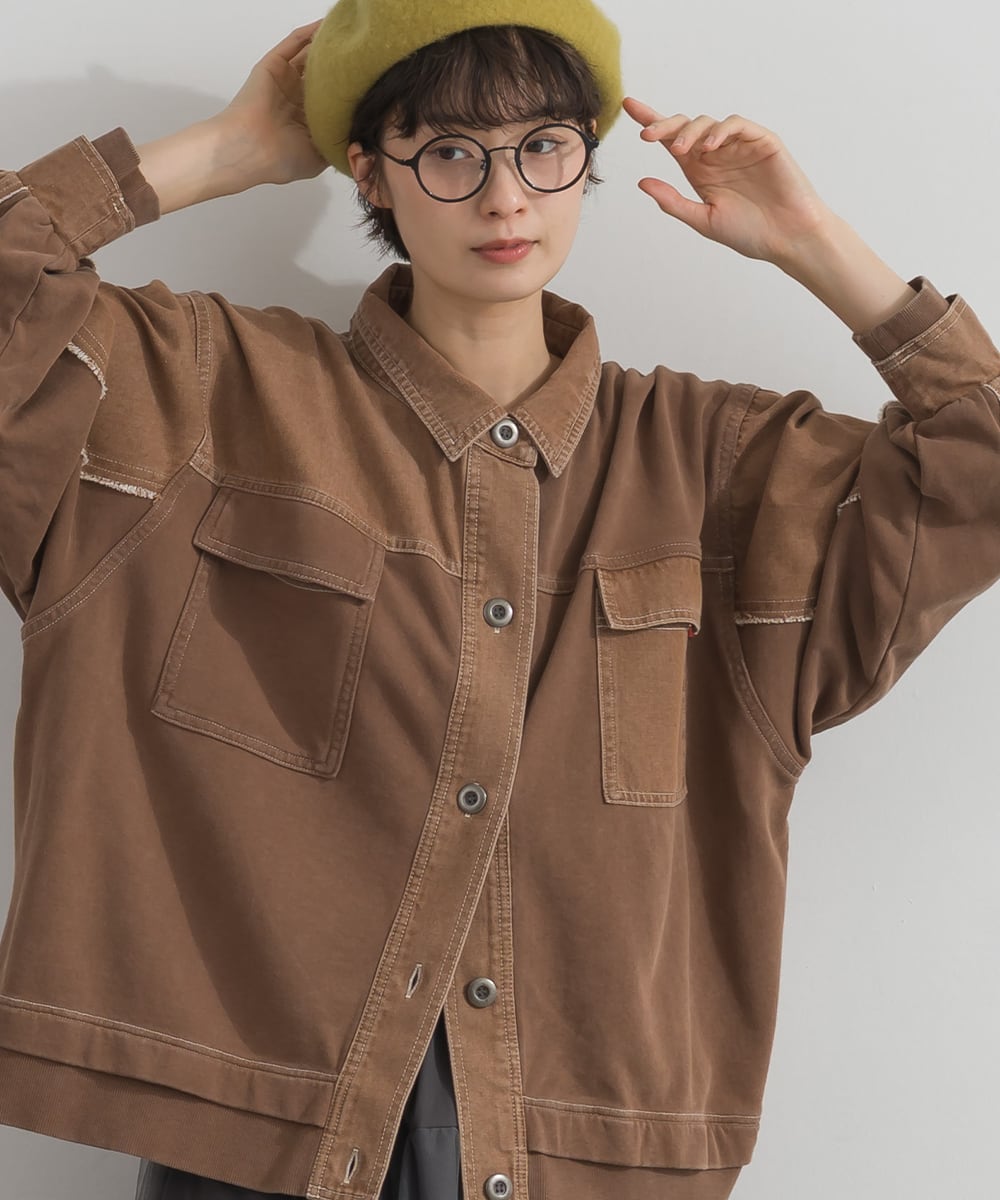 J263053 硫化染め・インディゴ染め 綿裏毛×7ozデニム リメイク風