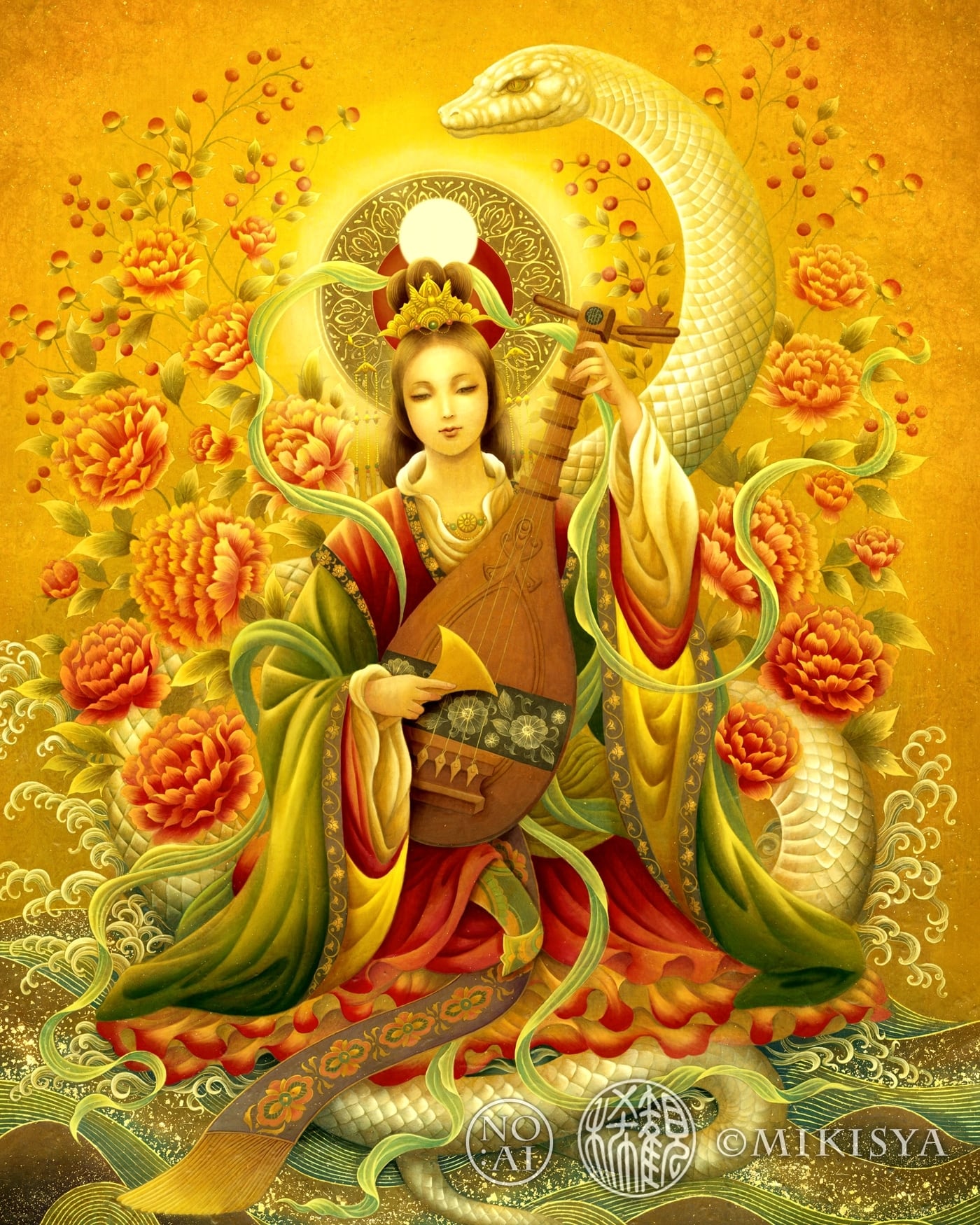 白蛇弁財天】S～Mサイズ｜財運・縁結びの女神｜七福神｜ジクレー版画