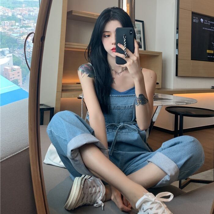 ハイウェストウェストスリムオーバーオール ルーズニット ドラファッションホール3070250784