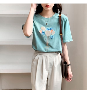 三色展開、刺繍Tシャツ A0980