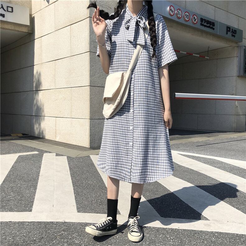 ワンピース ロング タータンチェック アウター シンプル かわいい カジュアル 韓国 562 Sweetly