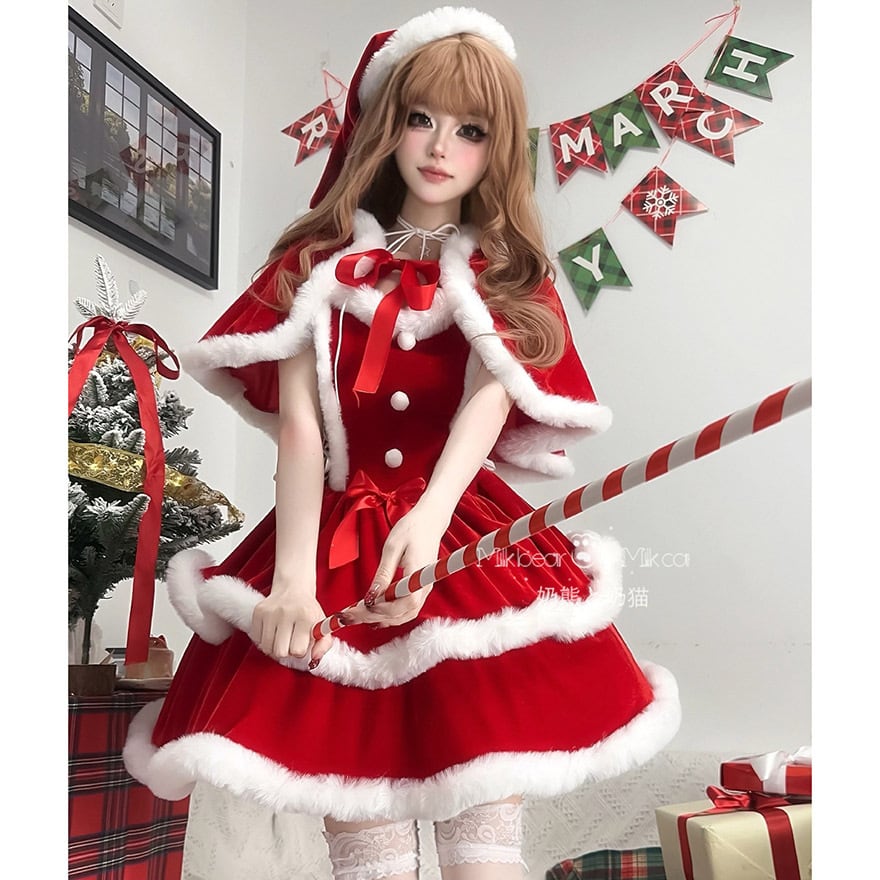 サンタケープ付き クリスマス イベント パーティ衣装 サンタクロース