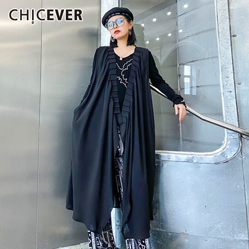 CHICEVERベストコートレディースVネックノースリーブシャーリングカーディガンオーバーサイズのブラックベスト2020オータムスタイルタイド 秋物 6base548545342750