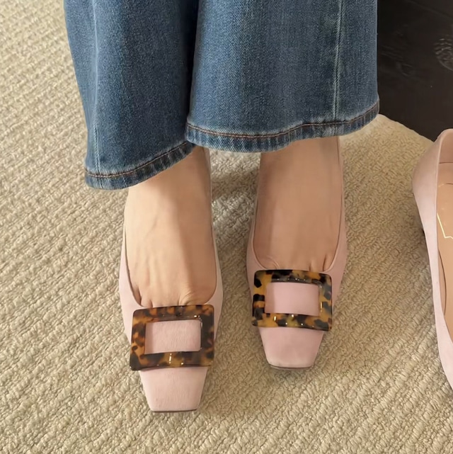 square toe buckle block heel pumps<s3136>