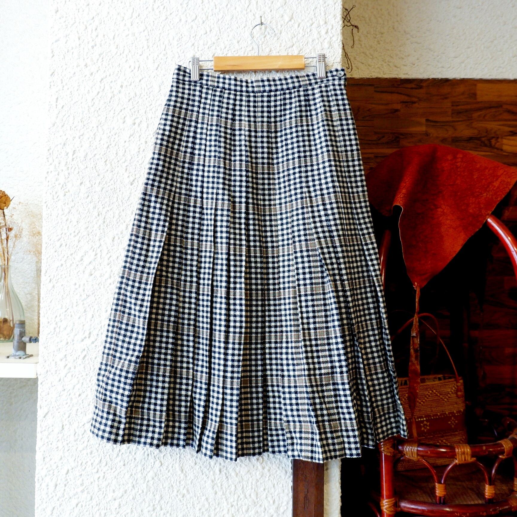 vintage ウール プリーツ スカート チェック